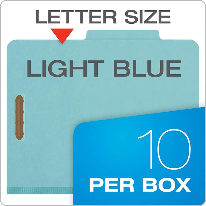Pendaflex Recycled Classification File Folders, 2 Dividers, 2" Embedded Fasteners, 2/5 Tab Cut, Letter Size, Light Blue, Box of 10 (24030R) (Pack of 5)