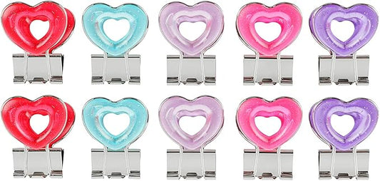 Clear Heart Shape Medium Paper Clips, Binder Clips, Easy Grip, Assorted Color, School Office Supplies, 10 Pcs/Set
