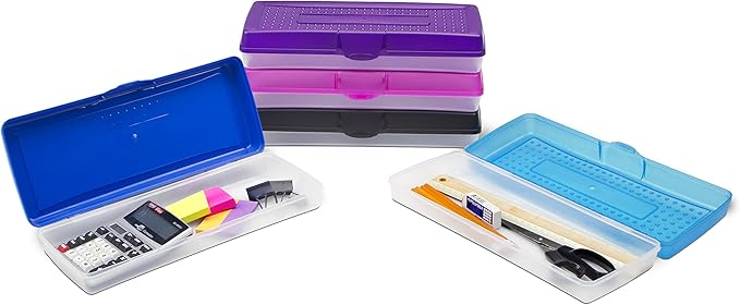Storex Stretch Pencil Box, 5.6 x 13.4 x 2.52 Inches, Assorted Colors, Color Assortment Will Vary, Case of 12 (61620A12C)