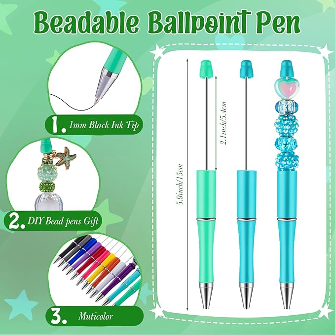 48 Pcs DIY Beadable Kit Include 24 Beadable Ballpoint Pen Black Ink 24 Bead DIY Badge Reel Retractable ID Name with Belt Clip Holder for Nurse Teacher Making Gift Office School Supplies