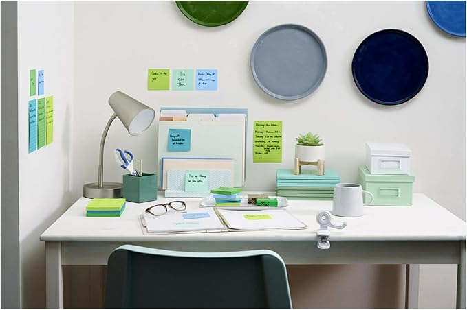Post-it 100% Recycled Paper Super Sticky Notes, 3 in. x 3 in., 24 Pads, 70 Sheets per Pad, Oasis Collection, School Supplies and Office Products