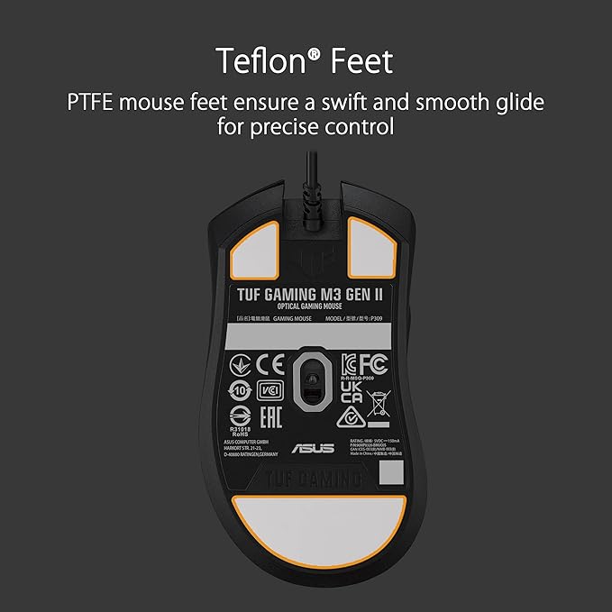 ASUS TUF Gaming M3 Gen II Wired USB Gaming Mouse – Right-Handed Ergonomic, 59g Lightweight, 8K DPI, IP56 dust & Water Resistance, Antibacterial Guard, 6 Programmable Buttons, PC/Mac Support - Black