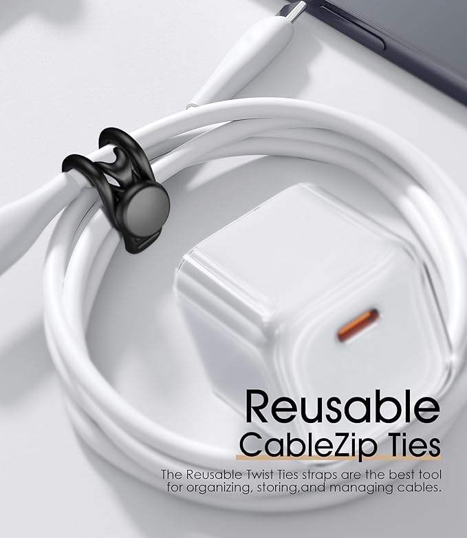 Nearockle Silicone Cable Ties Cord Organizer for Cable Management, 20Pcs 3" and 4.5" Reusable Cable Organizer Electronic Accessories for Home, Office, Kitchen, School, Travel (Black)