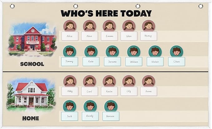 Attendance Pocket Chart for Classroom, Durable Classroom Management Pocket Chart 36 People Cards Included, Helping Hands Pocket Chart for Preschool Sunday School Kindergarten Daycare (Attendance）