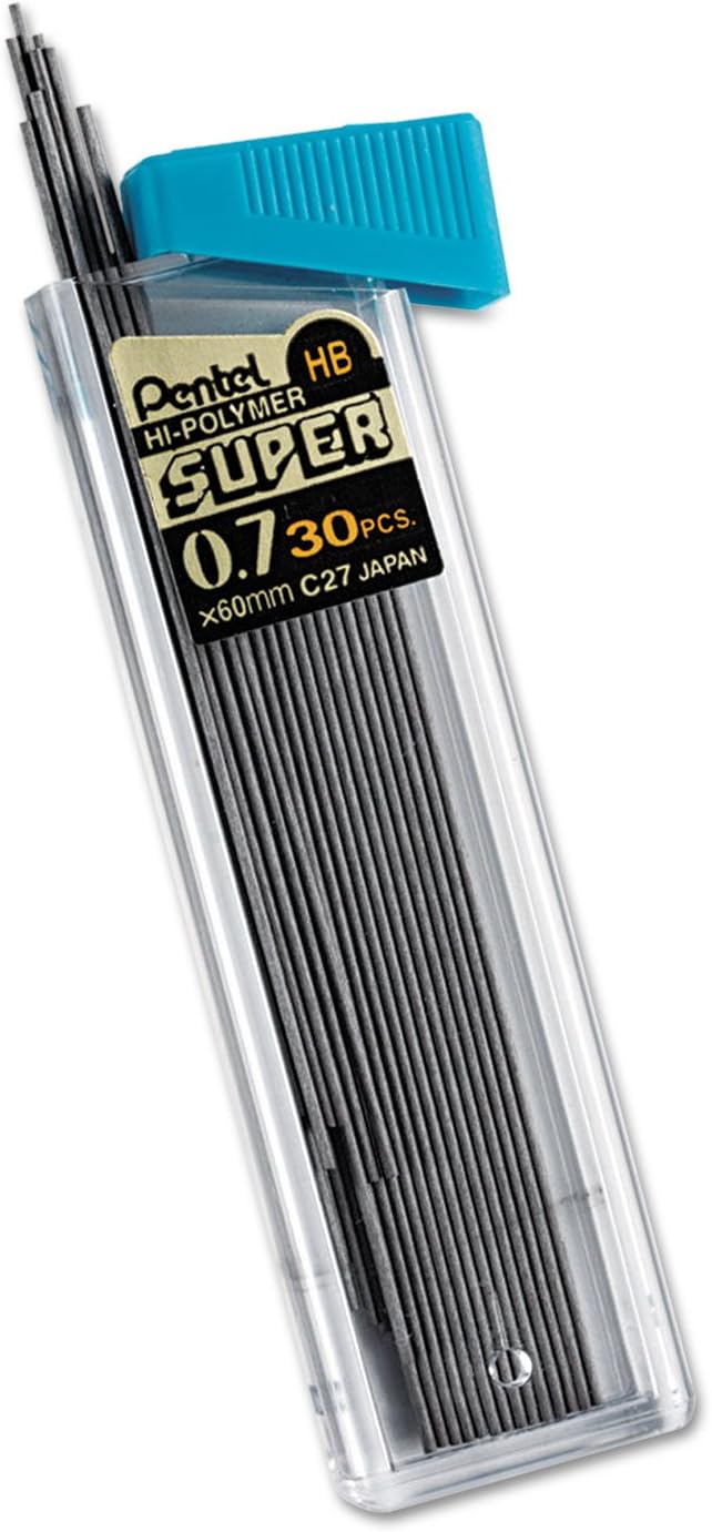 Pentel Super Hi-Polymer Lead Refill 0.7 mm Medium, HB, 30 Pieces of Lead (C27BPHB-K6)