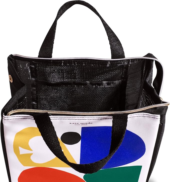 kate spade new york Cute Lunch Bag for Women, Large Capacity Lunch Tote, Adult Lunch Box with Silver Thermal Insulated Interior Lining and Storage Pocket, Spade Colorblock