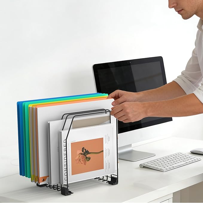 File Organizer for Desk, 7-Section Vertical File Sorter, Paper Holder Organizer Standing Metal File Folder for Office Home Classroom, Black (4Pack)