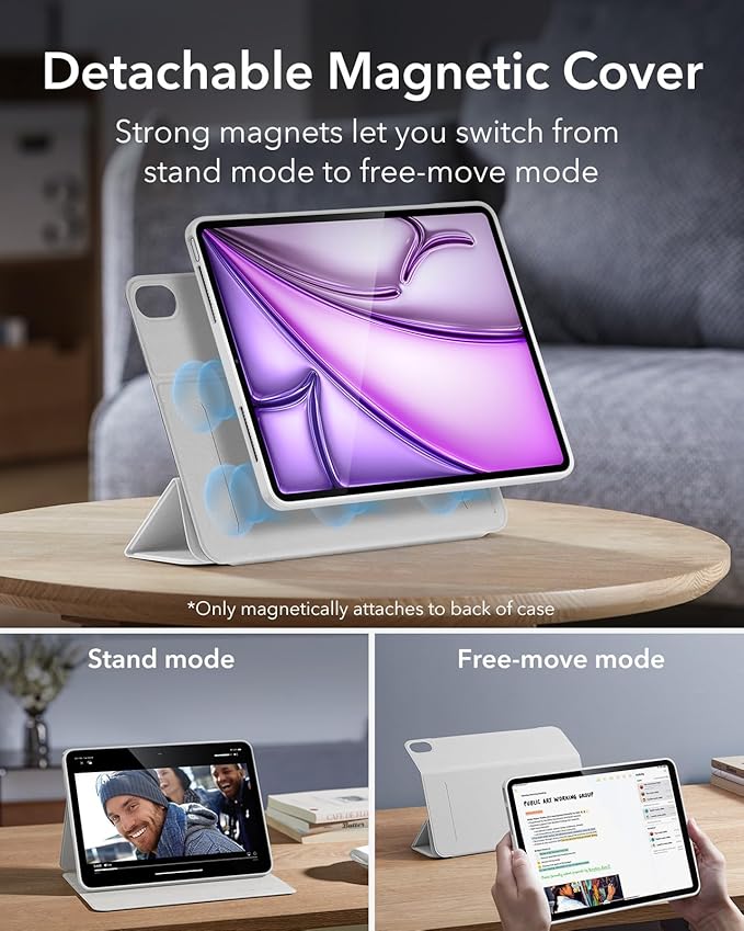 ESR for iPad Air 13 Inch Case M4/M3/M2 (2026/2025/2024) with Pencil Holder, Removable Magnetic Cover, Vertical Stand, Fully Supports Pencil Pro and Pencil(USB-C), Rebound 360 Series, White