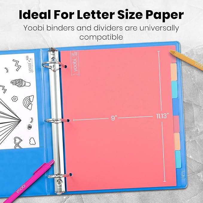 Yoobi .5 Inch Multicolor Binder & 8-Tab Divider Set, 4-Pack of 3-Ring Binders with 2 Pockets, 4-Pack of Binder Organizer Tabs w/Blank Sticky Labels, Perfect for School, Home or Office, 1/2 Inch