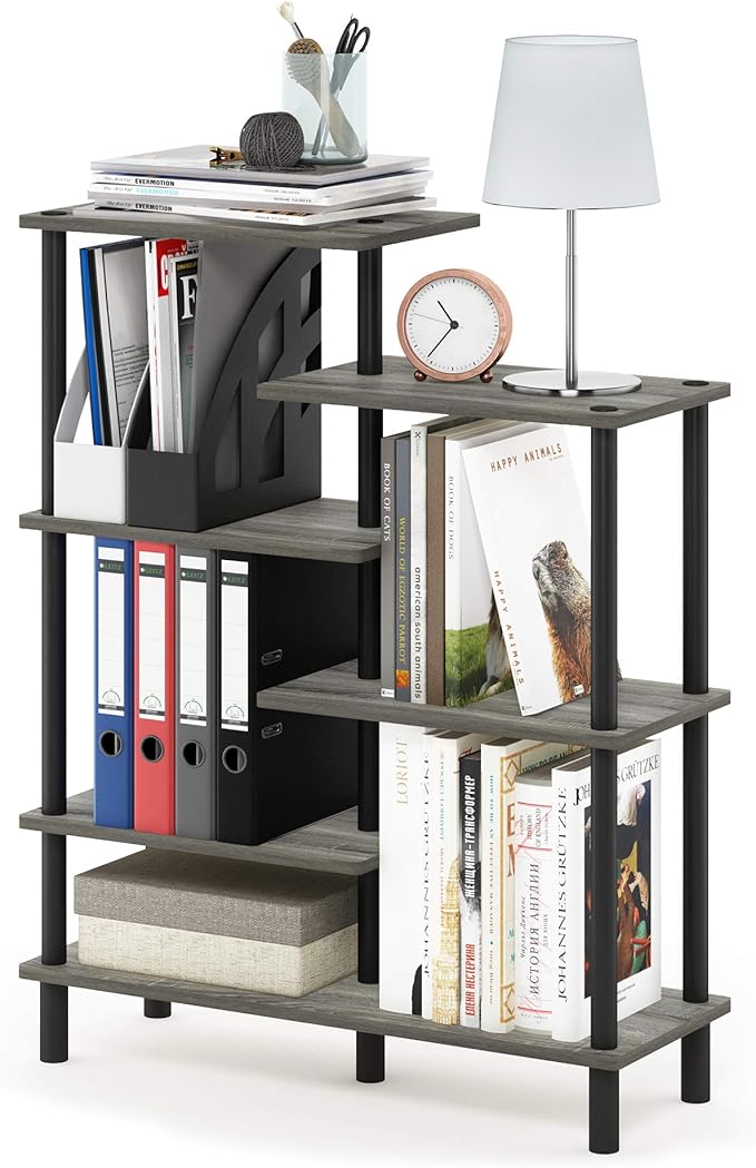 Furinno Turn-N-Tube 6-Tier Accent Display Rack, French Oak Grey/Black