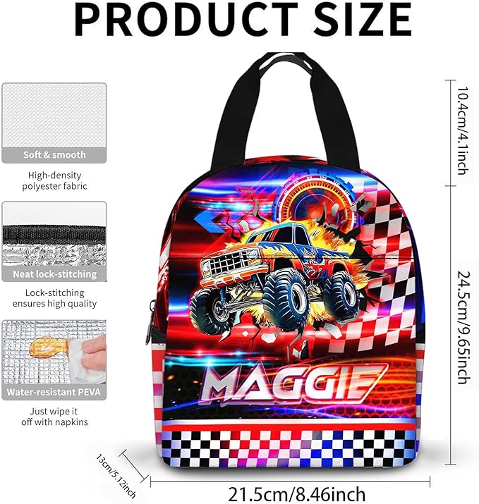 Custom Boys Truck Backpack with Lunch Box Personalized Name Bookbag Back to School Kids Backpacks for Elementary Middle School
