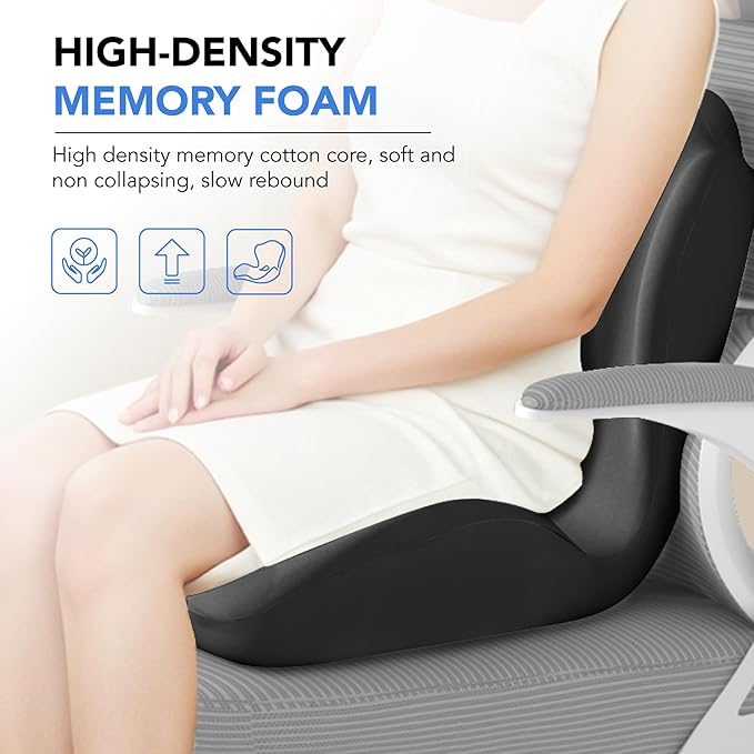 Ergonomic Waist Support and seat Cushion, 2-in-1 Memory Foam pad, Hollow Design for The Coccyx, Suitable for Office Chairs, car Safety Seats and Household use - relieves Lower Back and Hip Pain Black