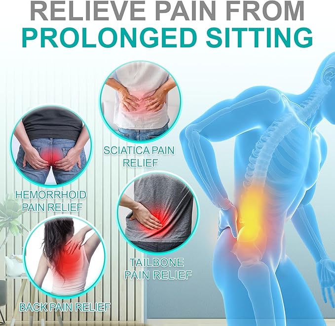 Seat Cushion for Office Chair, Car and Wheelchair Use, with Lumbar Support Pillow and Memory Foam Coccyx Cushion for Tailbone Pain, Back Pain, Sciatica and Hemorrhoid Relief, Ergonomic seat Cushion