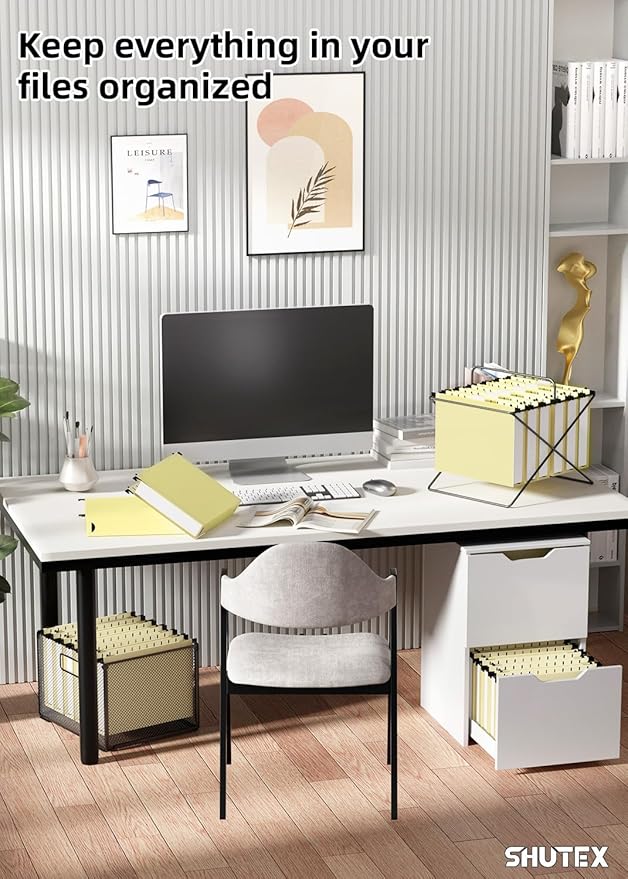 Extra Capacity Plastic Hanging File Folders,12 Pack Reinforced Hang Folder,Heavy Duty 2 Inch Expansion,Filing Cabinet Folders Letter Size for Bulk Files/Medical Charts(Cream Yellow)