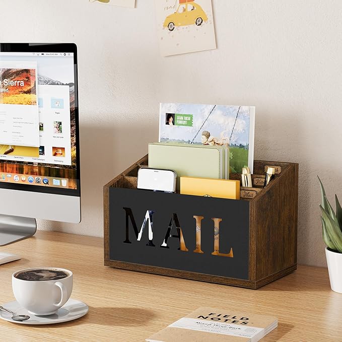 YINMIT Mail Organizer Countertop, Mail Holder with 3 Compartments, Mail Holder Sorter for Desk, Mail Organizer Wall Mounted, Countertop Desk Office Accessories Organizer for File Paper Folder