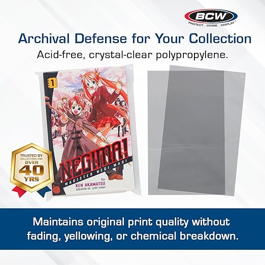 BCW Digest & Manga Polypropylene Bags – 100 Pack | Clear Acid-Free Manga & Digest Book Protector Bags with Fold-Over Flap | Archival-Safe Storage for Manga & Reader’s Digest