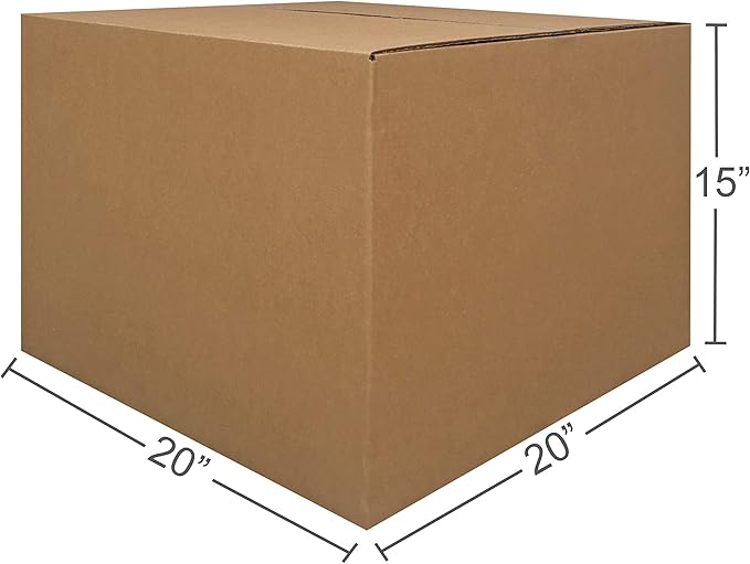 Amazon Basics Cardboard Moving Boxes for Packing and Shipping, Large Size, 20" x 20" x 15", Brown, 12-Pack