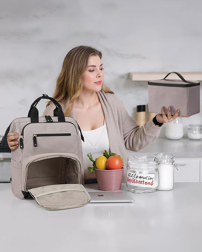 LOVEVOOK Lunch Backpack for Women, 15.6 Inch Laptop Bag with Insulated Cooler Lunch Box, Work Backpack for Teacher Nurse, Travel Backpack Lunch Bag for Camping Picnic Daily Use