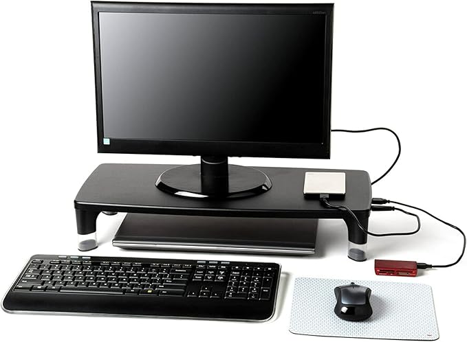 3M Adjustable Monitor Stand with 4-Port USB Hub, Black, Great for Computer Monitors, Laptops, TVs, Speakers, Printers and More