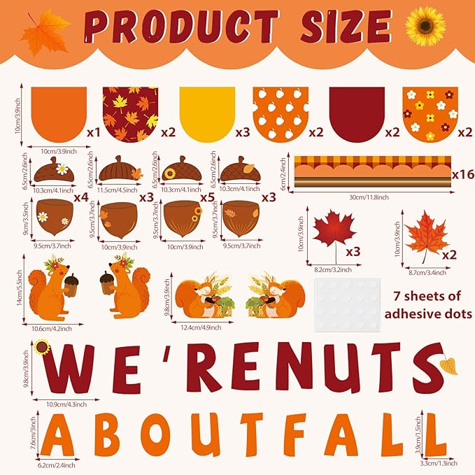 Fall Acorn Bulletin Board Set We're Nuts About Fall Classroom Decoration Acorn Squash DIY Photo Crafts Cutouts Autumn Bulletin Board Border for Thanksgiving Harvest Chalkboard Wall Door Decor Supplies
