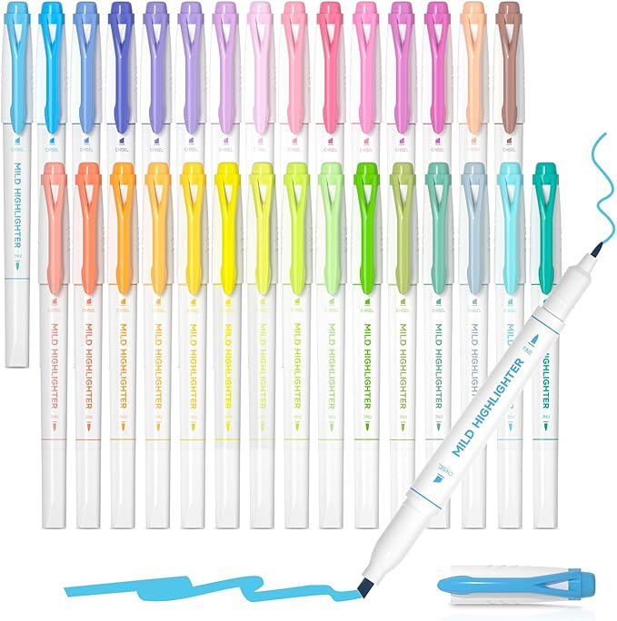 Shuttle Art 30 Colors Highlighters, Pastel Highlighter Pens Assorted Colors, Dual Tip Mild Color Highlighter Markers, Perfect for Teens, Kids and Adults Coloring, Underlining, Highlighting