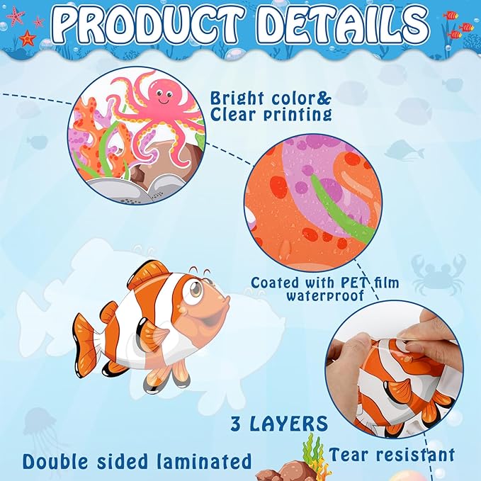party greeting Ocean Animal Bulletin Board Set Under The Sea Classroom Decoration Summer Dive into Learning Sea Animals Fish Paper Cutouts for Tropical School Chalkboard Wall Decor Supplies