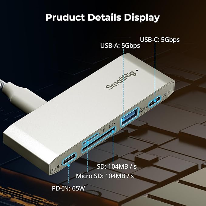 SmallRig 5-in-1 Memory Card Reader, Dual USB-C & SD/TF Card Slots, 65W PD Charging, for SD, SDHC, SDXC, Micro SD, Micro SDXC, Micro SDHC Cards, Travel Photography - 4746
