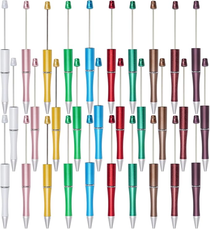 jiebor 30Pcs Beadable Pens Plastic Bead Ballpoint DIY Cute Cool Pens Black Ink for Women Men Bridal Graduation Gift Office Supplies Bright Color