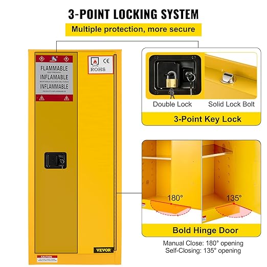 VEVOR Flammable Cabinet 18" x 18" x 35", Galvanized Steel Safety Cabinet, Adjustable Shelf Flammable Storage Cabinet, for Commercial Industrial and Home Use, Yellow: Industrial & Scientific