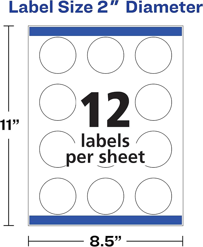 Avery Printable Round Labels with Sure Feed Technology, 2" Diameter, Glossy White, Laser & Inkjet Compatible, 60 Blank Labels Total, Great for Mailing, Branding, and More (22817)