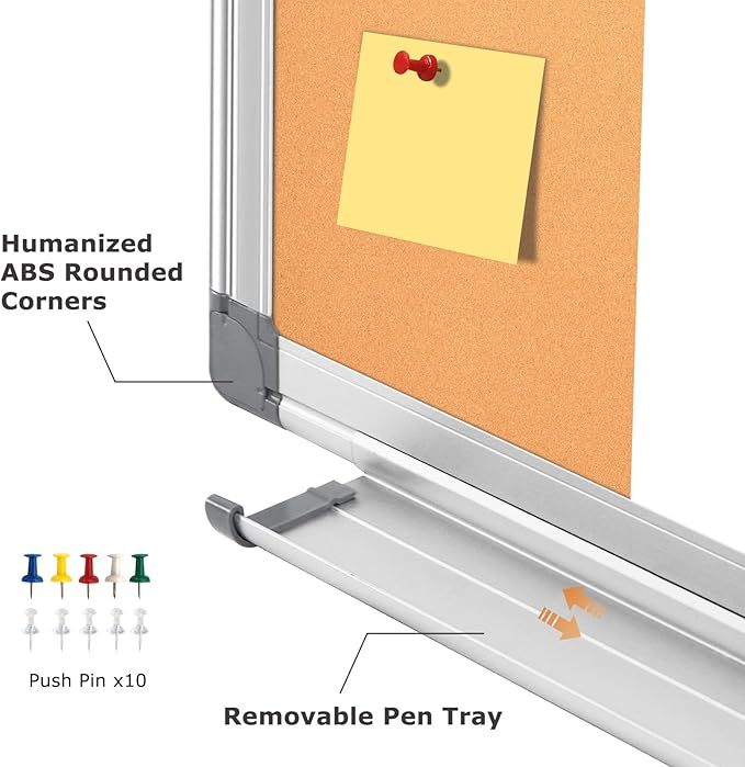 WALGLASS Dry Erase Cork Board Combo, 36"X48" White Bulletin Board for Wall, Magnetic Corkboard Whiteboard Combination, Vision Board for Office, Home, School
