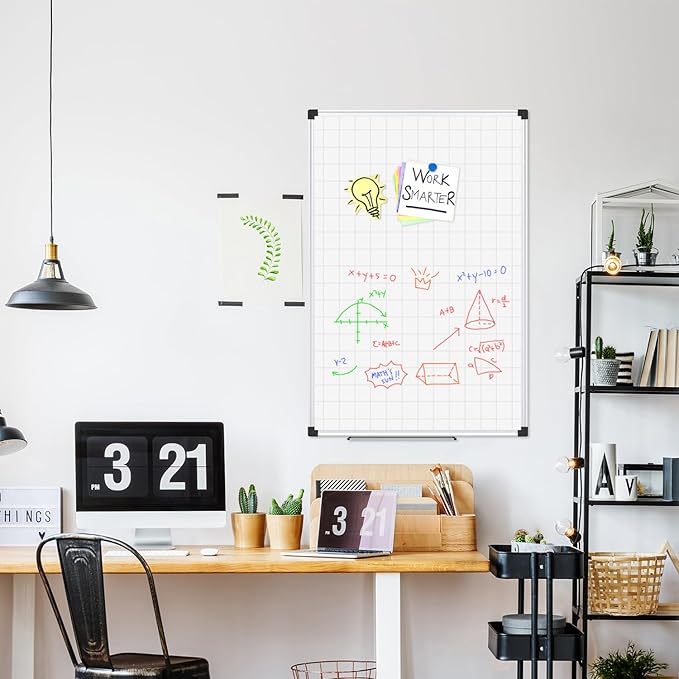 XBoard Magnetic Dry Erase Whiteboard with Lines 36 x 24 Inch, 3' x 2' Double Sided Hanging White Board Planner for Wall | Grid Lined White Board + Message Presentation Board