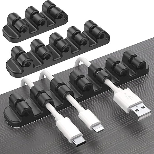 SOULWIT Upgraded Cable Holder, Cable Management Cord Organizer Clips Silicone Self Adhesive for Desktop USB Charging Cable Power Cord Bedside Wire PC Office Home (3/5/7 slot,Black)