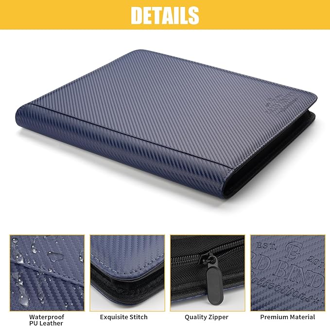 Toploader Binder,Toploader Hard Cases, 9-Pocket Pages Sleeves Hold up 288 Cards.Toploader Card Binder with Sleeves for “3×4” rigid，Card Holder(blue)