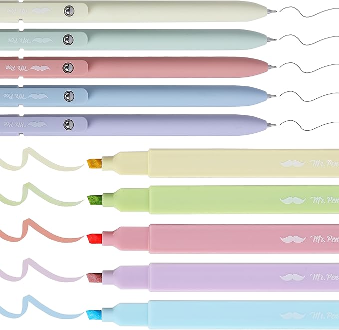 Mr. Pen- Aesthetic Highlighters and Gel Pens, 10 Pack, Assorted Color Bible No Bleed, Black Ink, Highlighter for Bibles