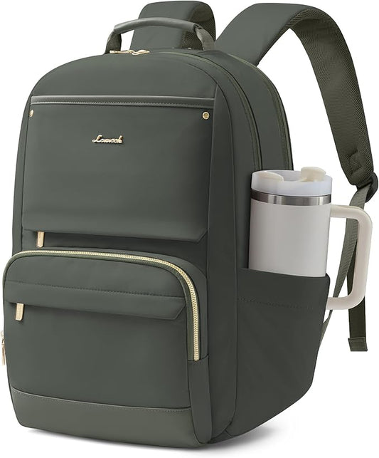 LOVEVOOK Laptop Backpack for Women with Large Capacity Cup Pocket, 15.6 inch Work Purse Travel Bag for Teacher Nurse, Waterproof Computer Business Back Pack, Cute Bookbag for School College, Green
