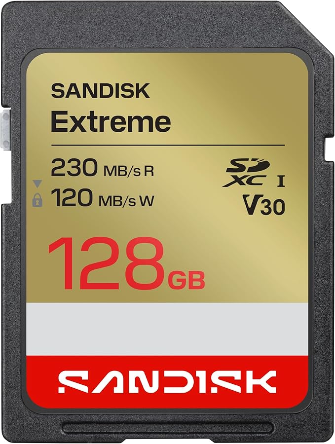 SANDISK 128GB Extreme SD UHS-I Card - Up to 230MB/s Read Speed and 120MB/s Write Speed, 4K UHD Video, U3, V30 - SDSDXV9-128G-GUCIN