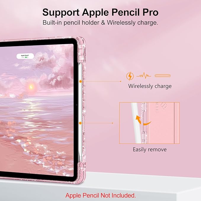 Fintie Slim Case with Pencil Holder for iPad Air 11-inch M4/M3/M2 (2026/2025/2024), iPad Air 5th (2022) / 4th Generation 10.9 Inch - Glittering Sparkly Cover with Shiny Clear Back Shell, Light Pink