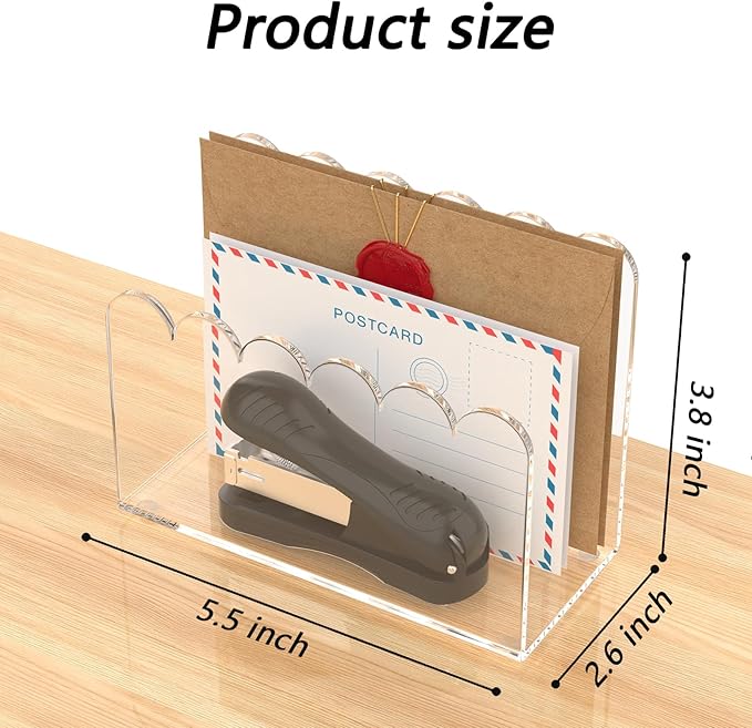 YAGELI 2 Pack 1-Slot Acrylic Mail Organizer for Desktop – Scalloped Clear Document Sorter, Vertical File Holder for Office/Home, Space-Saving Desk Organizer for Letters,Envelope,Bills,Paper