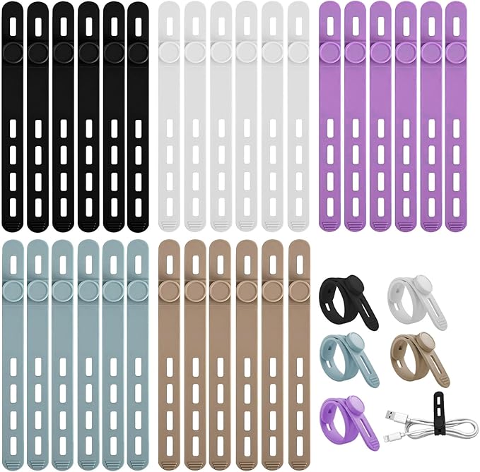 30 Pcs Cable Ties ，Silicone Cable Ties, Reusable Cord Organizer for Charger Cables, Hair Dryer, Home & Office, Flexible Cord Wraps for Electrical Wires (30 Pcs Cord Organizer)