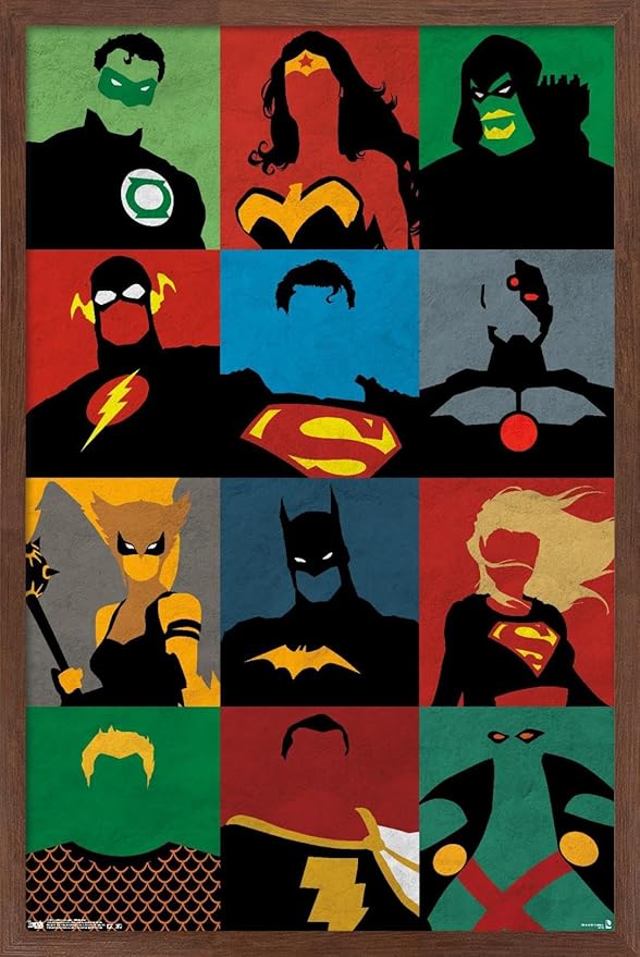 Trends International DC Comics - Justice League - Minimalist Wall Poster, 14.725" x 22.375", Mahogany Framed Version