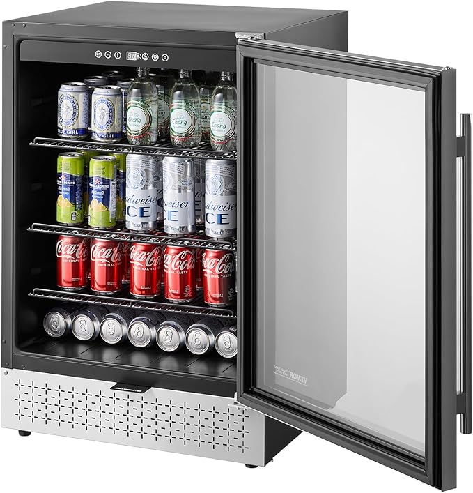 VEVOR Beverage Refrigerator Cooler, 154 Can Beverage Fridge, Mini Fridge with Glass Door, Adjustable Shelves, Digital Temperature Control, Built-in & Freestanding Soda Beer Fridge for Home Office Bar