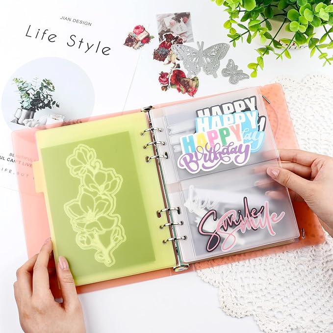 BAOFALI 3Pcs/Set A5 6 Ring Binder Cover Clean Transparent Soft PVC for Refillable Notebook Shell withMatte surfaceforStamp & Die Storage (Orange Color)
