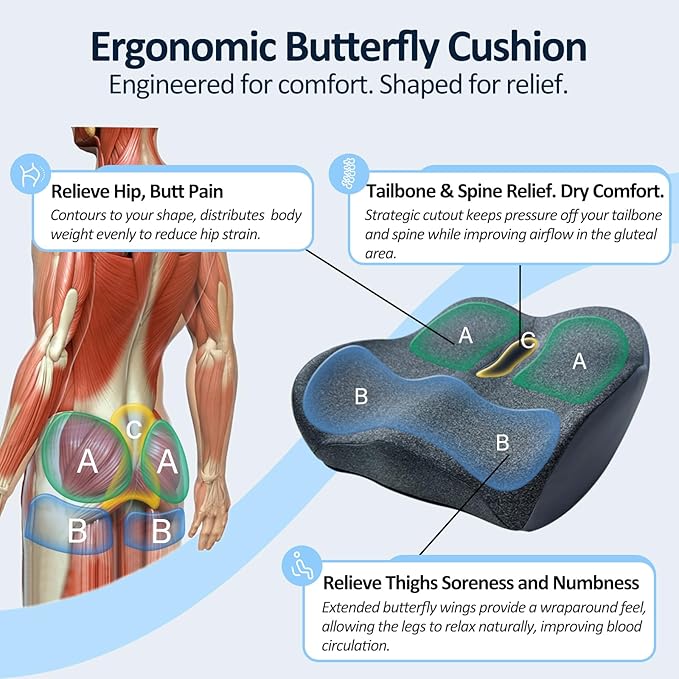 X Large Memory Foam Seat Cushions for Office Chairs, Long Sitting Pressure Relief Ergonomic Office Chair Cushion for Butt Coccyx Tailbone Sciatica, Car Seat Booster for Height (Smoky Gray)