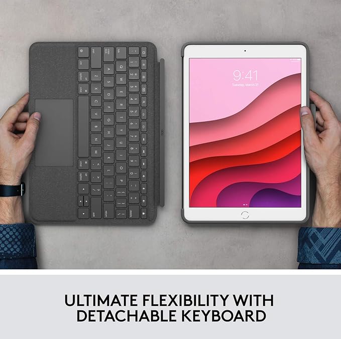 Logitech Combo Touch for iPad (7th, 8th and 9th Generation) Keyboard case with trackpad, Wireless Keyboard, Smart Connector Technology - Graphite