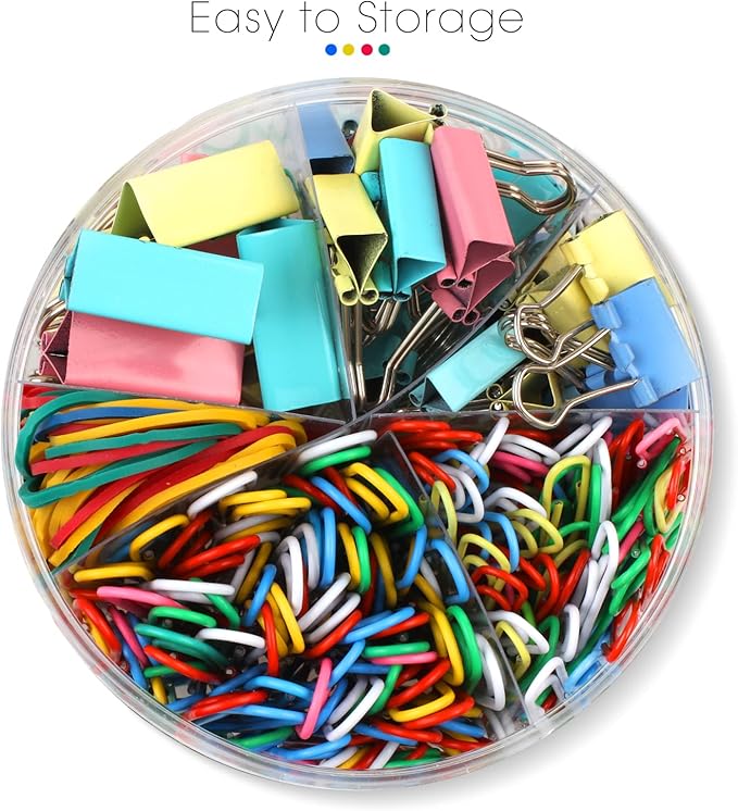 300 Pcs Binder Clips, Rubber Bands, Office Set, Paper Clips, School & Teacher Supplies for Office Desk Essentials (Assorted Sizes)