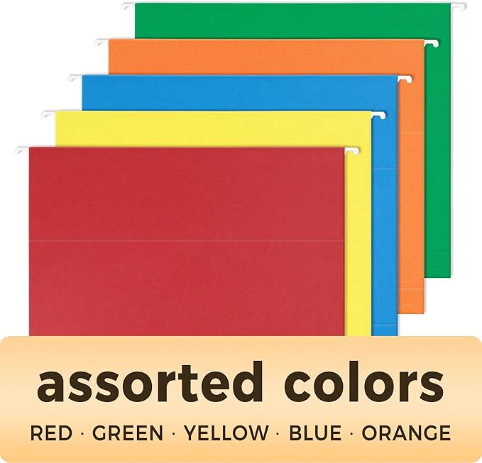 SUNEE Hanging File Folders Extra Capacity Assorted Colors, 25 Pack Letter Size File Folders with 1/5-cut Tabs, Heavy Duty 1 Inch Expansion, Stay Organized for Your Home and Office Bulk File