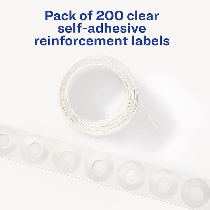 Avery Self-Adhesive Hole Reinforcement Stickers, 1/4" Diameter Hole Punch Reinforcement Labels, Clear, Non-Printable, 200 Labels Total (5721)