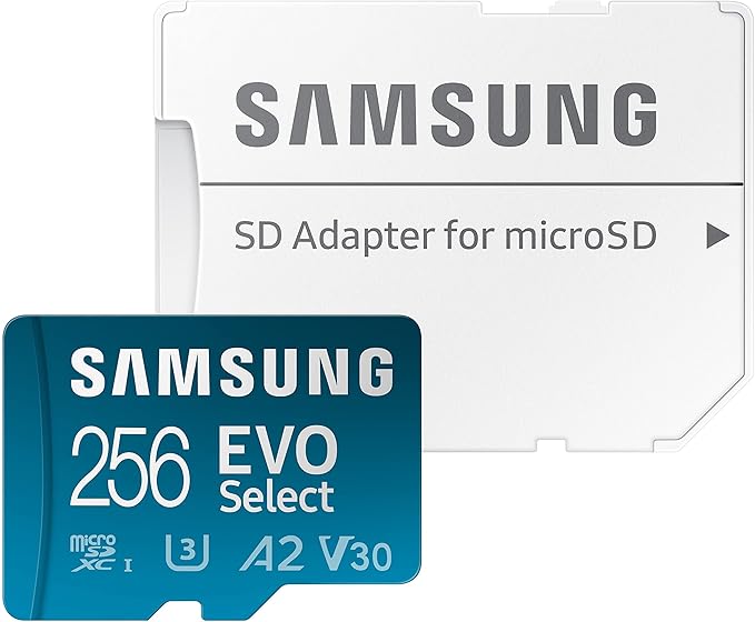 SAMSUNG EVO Select Micro SD-Memory-Card + Adapter, 256GB microSDXC 130MB/s Full HD & 4K UHD, UHS-I, U3, A2, V30, Expanded Storage for Android Smartphones, Tablets, Nintendo-Switch (MB-ME256KA/AM)