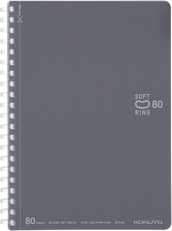 KOKUYO Spiral Lined Notebook, 7.2'' x 5'' Business Journal B6 Soft Ring Notebooks with Dot 6 mm Ruled, 80 Sheets, Dark Gray 1 Subject Notebook, Note Taking for Work. Japan Import (SU-SV348BT-DM)